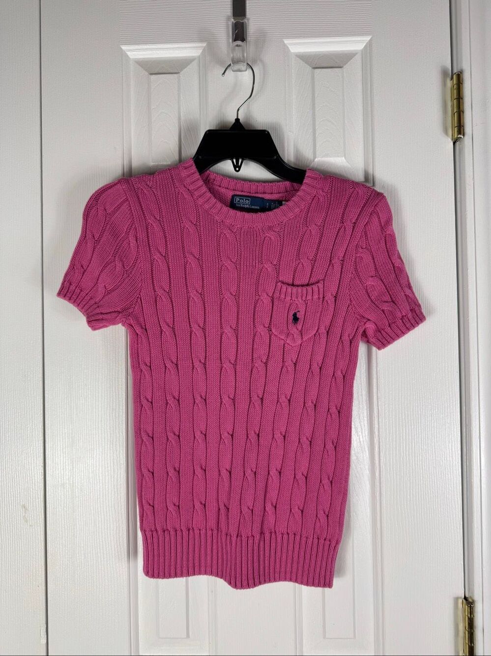 NWOT Ralph Lauren Cable Knit Short Sleeve Pink Sweater Pima Cotton Size Small